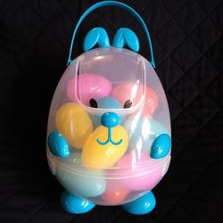 Cute blue Easter "puppy" with eggs