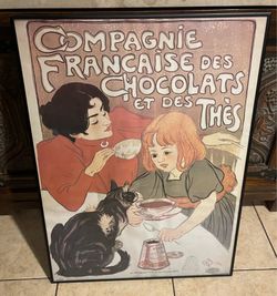 Vintage Art Nouveau French Chocolate Tea Poster Framed Steinlen 28”