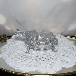 Vintage Crystal Turtle Glass Figurine Animal Art Glass