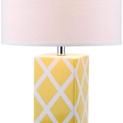 SAFAVIEH Lighting Collection Garden Lattice Trellis Modern Contemporary Yellow 27-inch Bedroom Living Room Home Office Desk Nightstand Table Lamp (LED