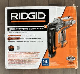 Brand New Ridgid 18V Brushless Cordless Hyper Drive 16GA 2-1/2 in Straight Finish Nailer (Tool Only)