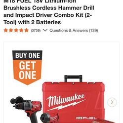 Milwaukee M18 FUEL 18V Lithium-Ion Brushless Cordless Hammer Drill and Impact Driver Combo Kit (2-Tool) with 2 Batteries