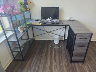 Like-New L-Shaped Computer Desk with Shelves & Drawers - $60