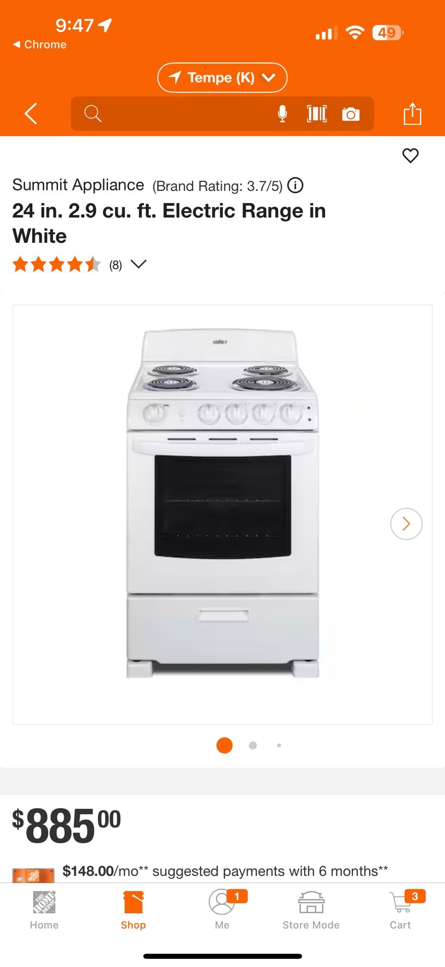 Summit Appliance 24 in. 2.9 cu. ft. Electric Range New Estufa Eléctrica Nueva