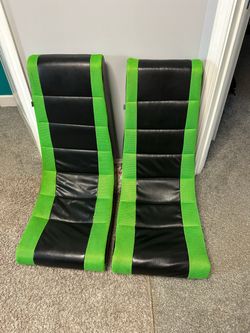 2 Black and Green Floor Gaming Chairs – Set of 2