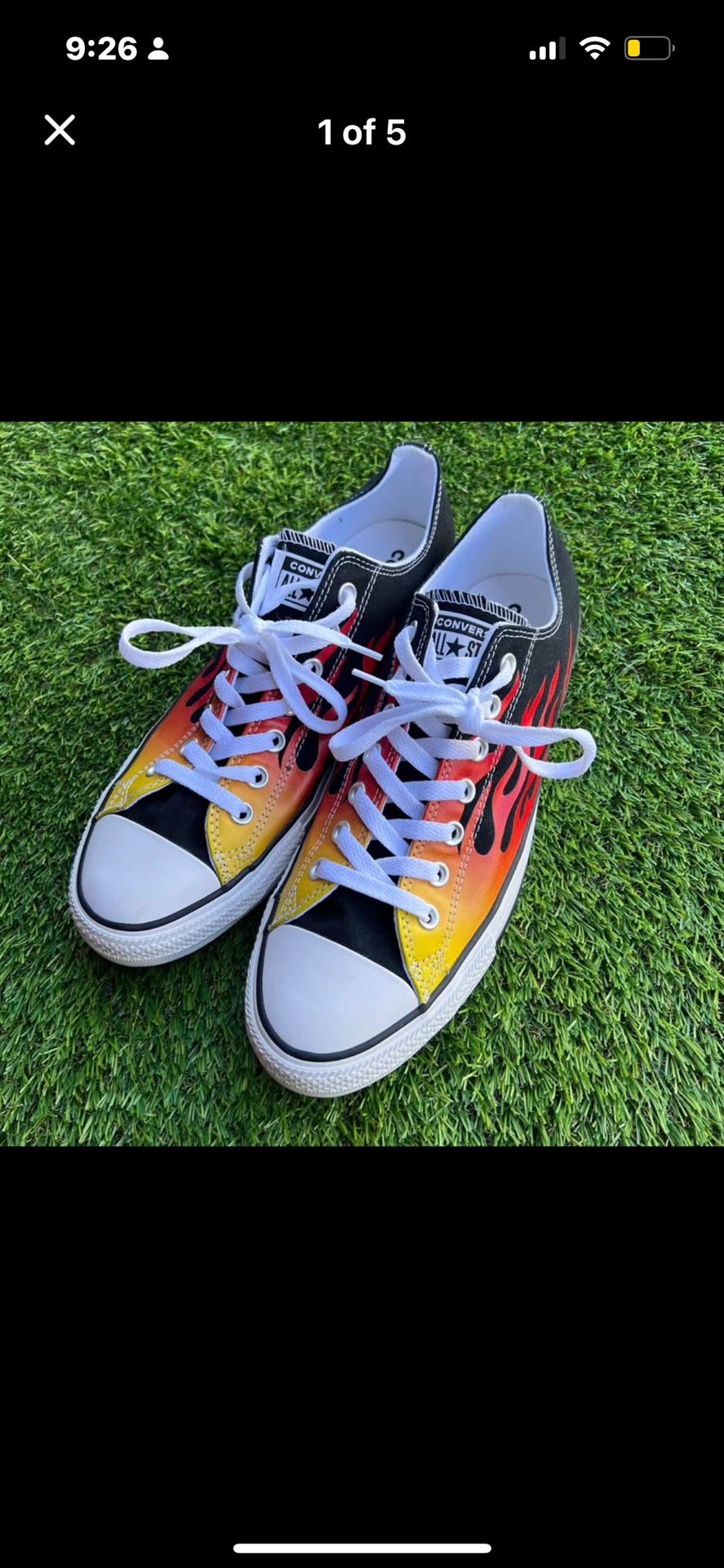Converse Chuck Taylor AS Low Canvas Black Fire Flame Men's Size 10.5 Sneakers