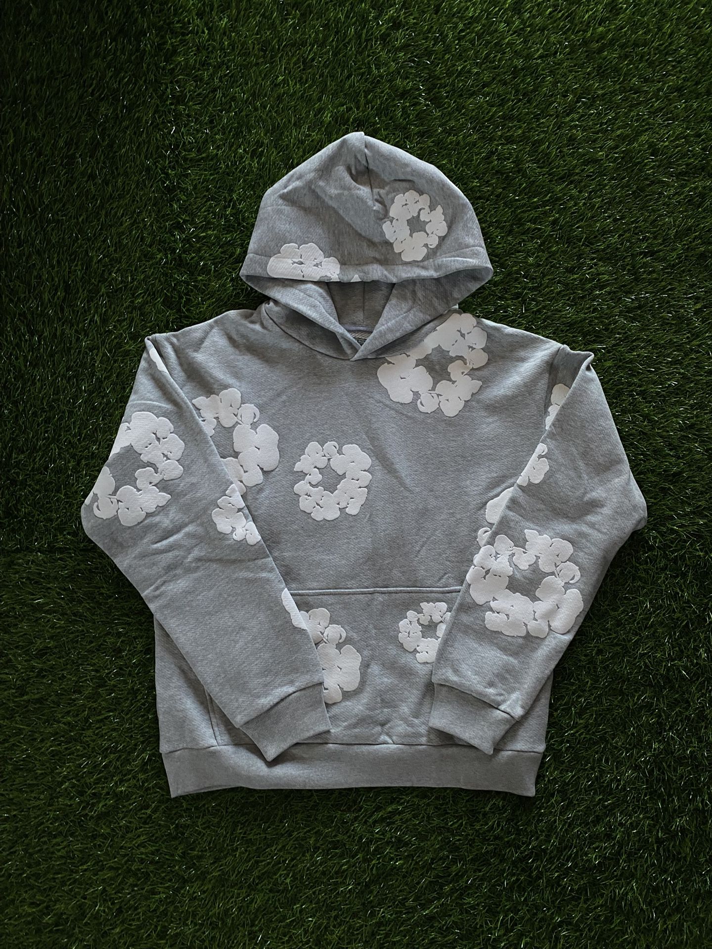 Grey denim tear hoodie 