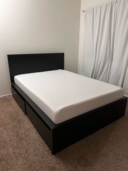 IKEA MALM Full Bed with 4 Drawers, Slats & Mattress