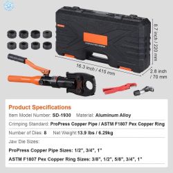 SKYSHALO Copper Pipe Crimping Tool, 8.7 in. Aluminum Hydraulic Press