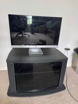 Black TV Stand  + Media Console with Glass Door