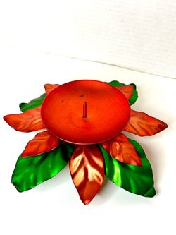 Vintage 1994 Department 56 “Christmas Poinsettia Pillar Candle Metal Holder”