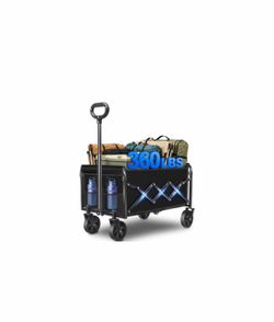 Kovryx Collapsible Wagon Cart Foldable, 360lbs Heavy Duty Folding Wagon with All-Terrain Wheels, Portable Beach Camping Shopping Garden Cart, Black