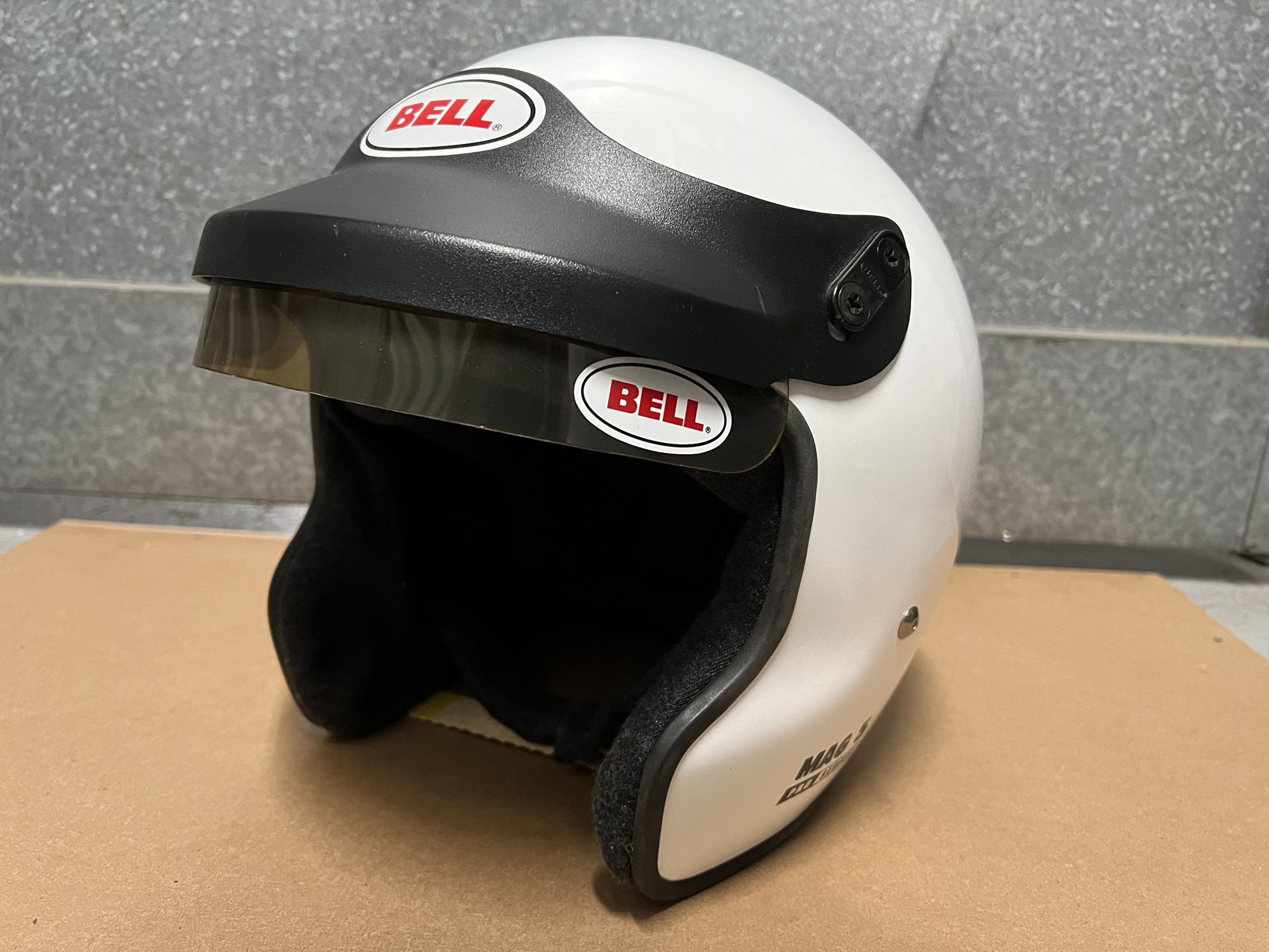 BELL MAG 5 Pro Series Auto Sport Motorcycle Open Face Helmet Visor 7 1/2 60 White