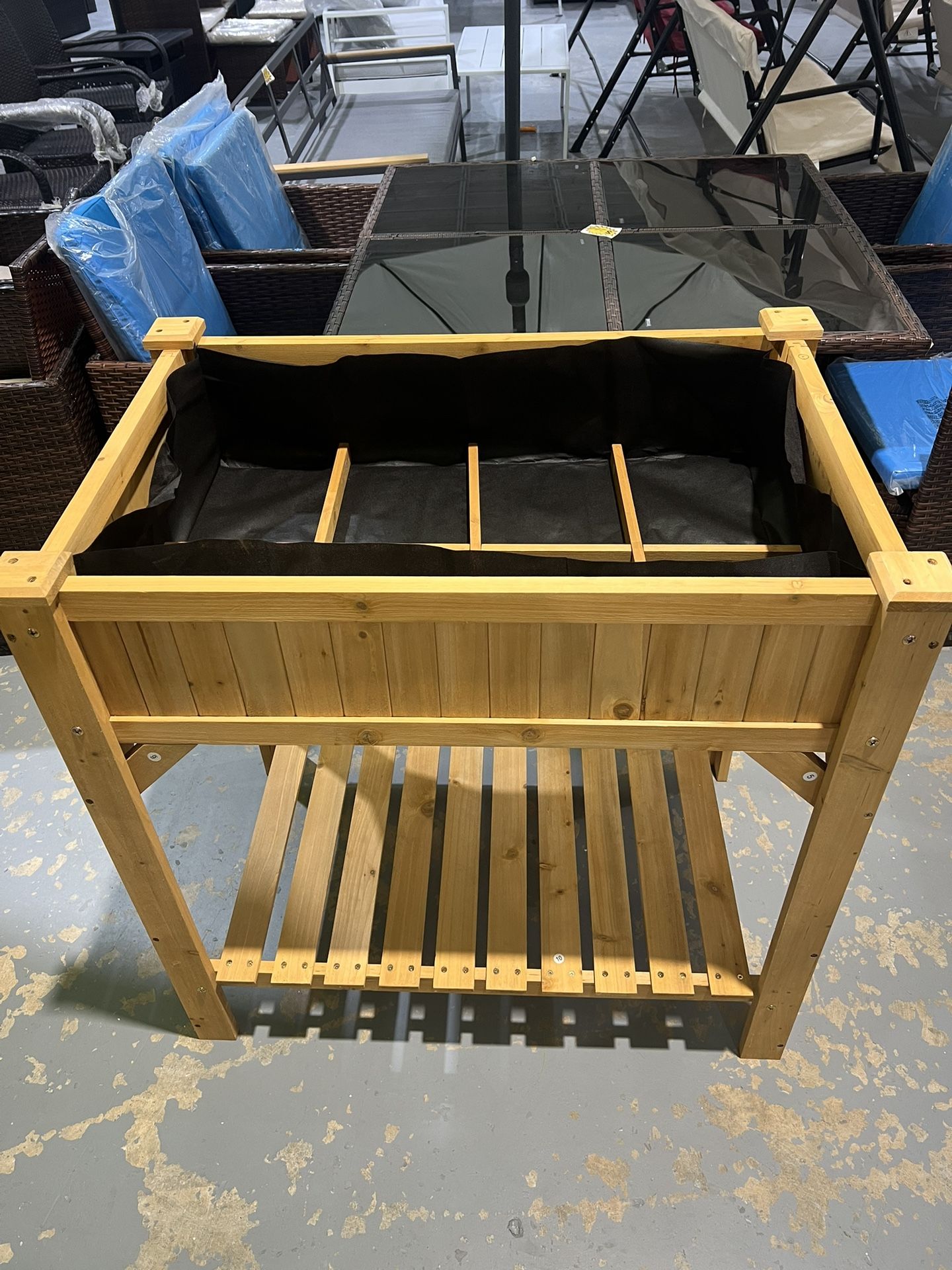 36”L 8 Grids Raised Garden Bed Elevated Planter Box Kit Wood w/Liner & Shelf