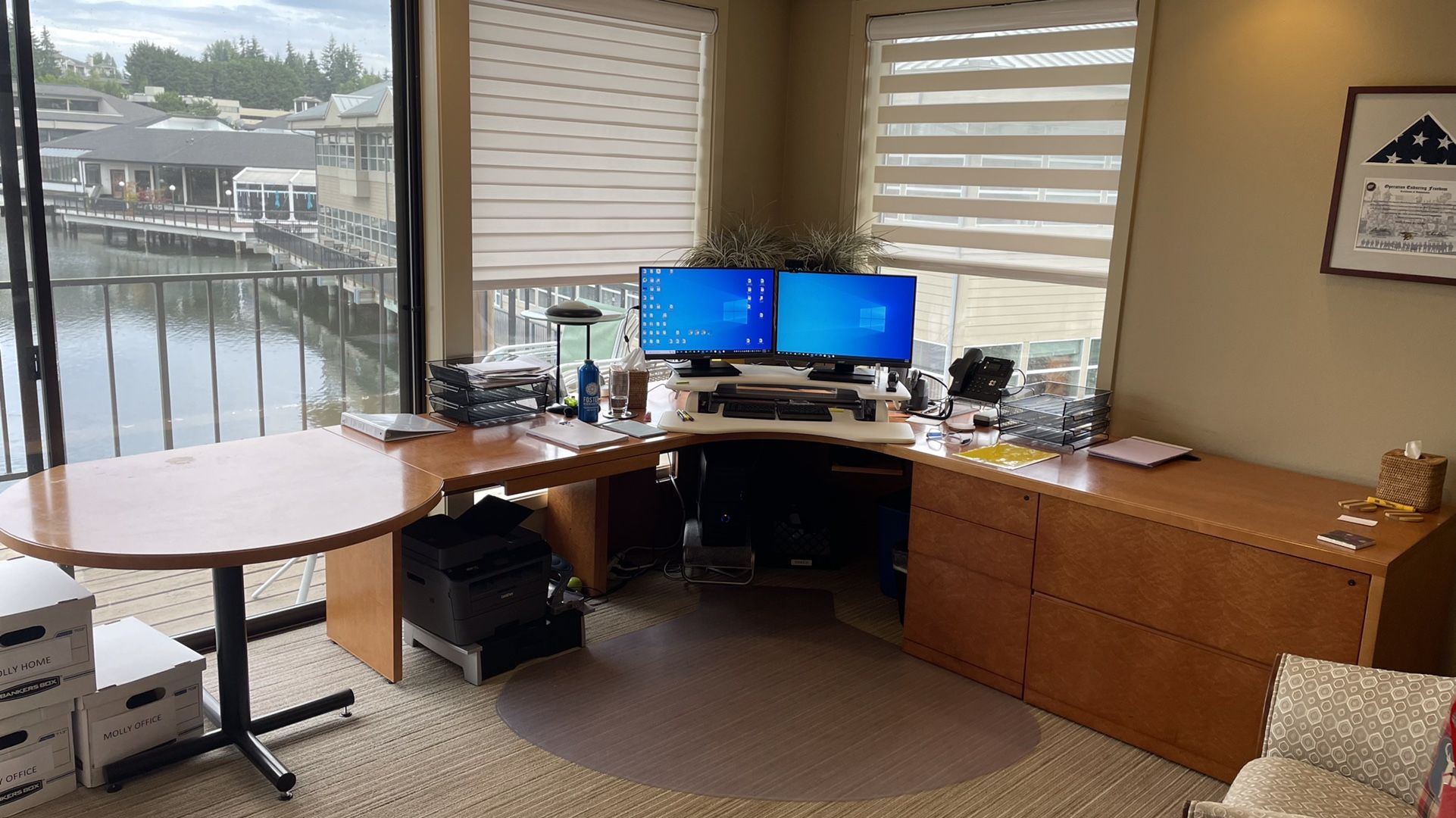 Large Custom Office Desk with File Cabinets