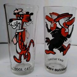 Vintage 1973 Pepsi Collector Series Cool Cat & Beaky Buzzard Glass