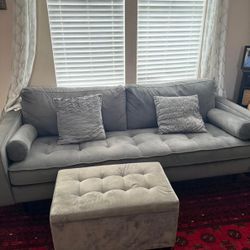 Gray Couch Set with Ottoman – Great Shape!