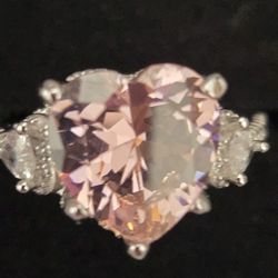 Size 8 Bold Pink Heart Sterling Silver Ring
