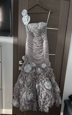 One Shoulder Gown, Mocha/silver, Size 4