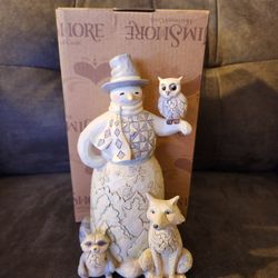Jim Shore Kindred Spirits White Woodland Snowman Figurine #(contact info removed) Woodsy Scene