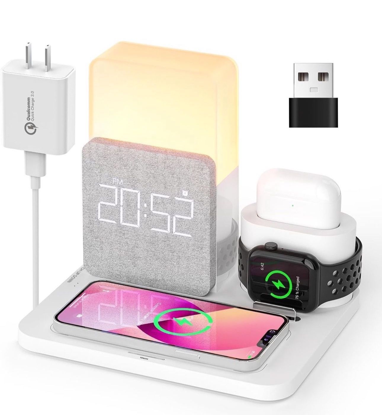 COLSUR Wireless Charging Station, 3 in 1 Charging Station, Alarm Clock with Wireless Charger, iPhone 12/13/14/15/16 Pro/ 17 Pro / 13 Mini/13 P