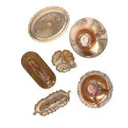 Vintage Amber Fenton, Indiana. & Jeanette Carnival Glass Dish Lot – Iridescent