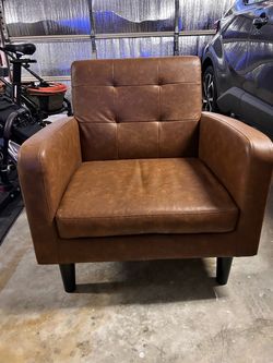 Brown Faux Leather Tufted Accent Chair