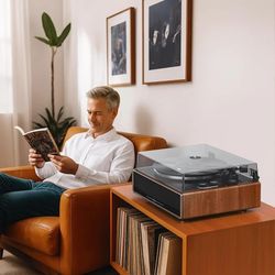 Record Player , 1 by ONE Vinyl with Bluetooth Input, All-in-One Turntable with Built-in Speakers, Phono Preamp, AT-3600L Cartridge, NEW 