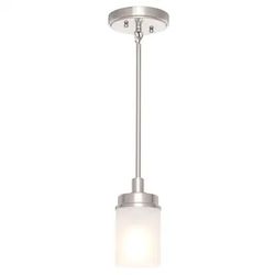 Hillcrest 1-Light Brushed Nickel Mini Pendant with Frosted Glass Shade