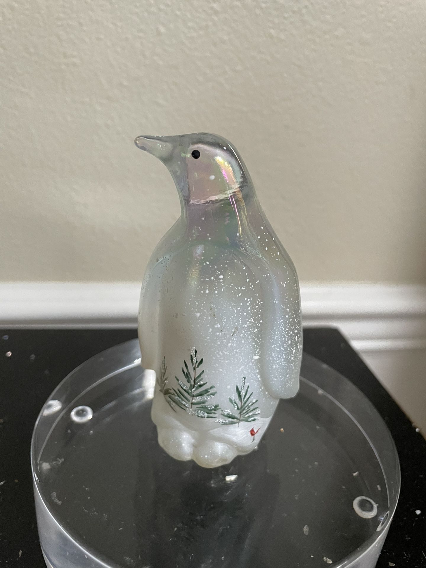 Fenton Iridescent Glass Hand Painted Penguin Figurine