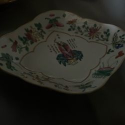 Chinese Famille Rose porcelain footed dish or plate.