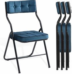 2355e $100  Padded Folding Chairs, Dining Chair with Cushion, Bule, 4 Pack Foldable Dining Chair with Cushion, Portable and Assembled Extra Seat for G