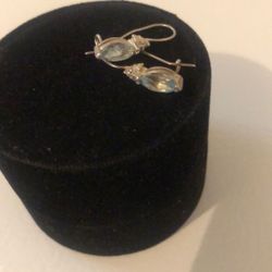 Silver Aquamarine CZ Earrings 
