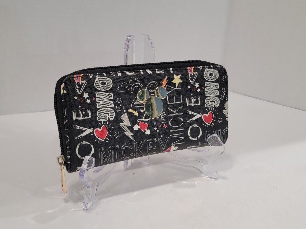 Disney Mickey Love Black Multi Abstract Print Zip-Around Wallet
