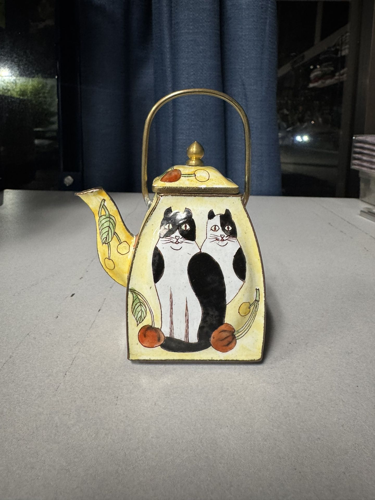 VTG Enamel on Brass Miniature Tea Pot