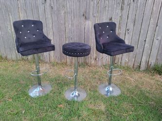 Set of 3 Black Velvet Bar Stools