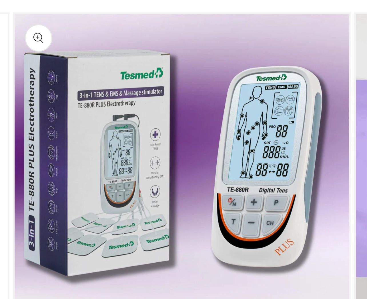 TESMED TE-880R Plus Rechargeable 3-in-1 TENS Unit Muscle Stimulator & Muscle Massager