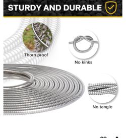 304 Stainless Steel Garden Light Duty Metal Hose with Nozzle, (25,50, 75 and 100 ft)