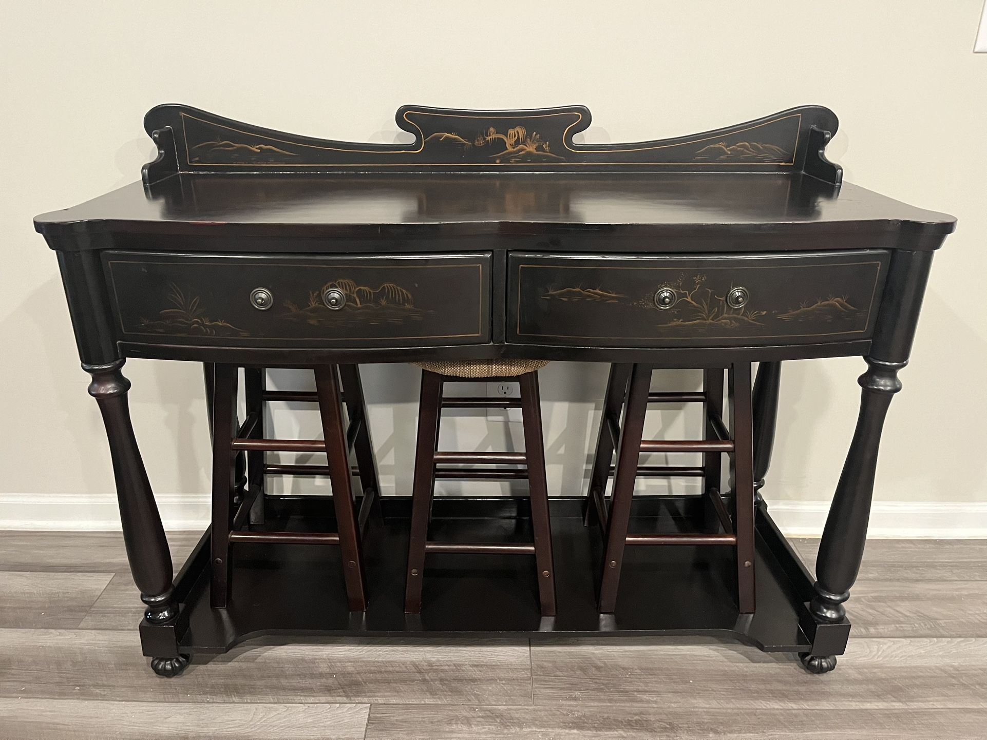 Console / Entrance / Entry Table w/ 3 Stools & Drawers — Must Pickup