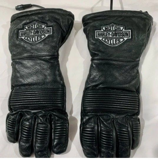Harley Davidson Black Leather Heated Motorcycle Riding Gloves Men's L