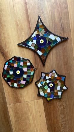 Mosaic glass suncatcher with evil eye set