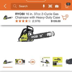 RYOBI 16 INCHES CHAINSAW GAS WITH HEAVY DUTY CASE BRAND NEW 