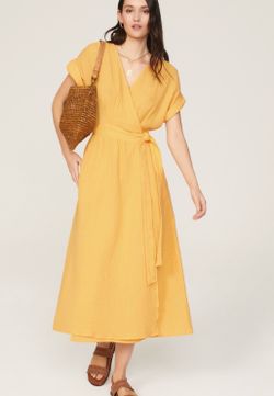 Marine Layer Yellow Cotton Wrap Dress Size XS