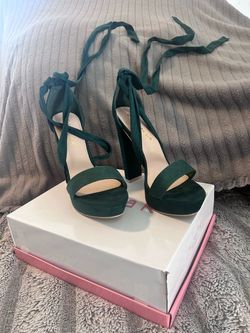 Green Suede Platform Heels with Ankle Tie