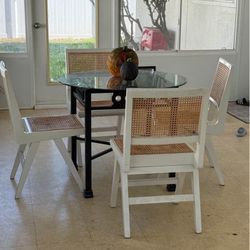 Glass And Iron Table Well Kept No Chips And 4 Solid Wood Chairs