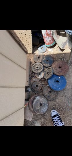 Steel bumper weights with Olympic bar