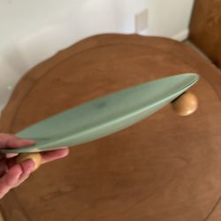 Green Pedestal Tray with Wooden Feet – Modern Rustic Home Decor Centerpiece 