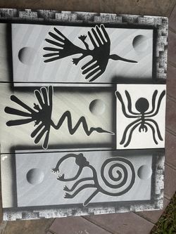 Three Piece Painting of Nazca Lines From Peru - Peruvian Indigenous