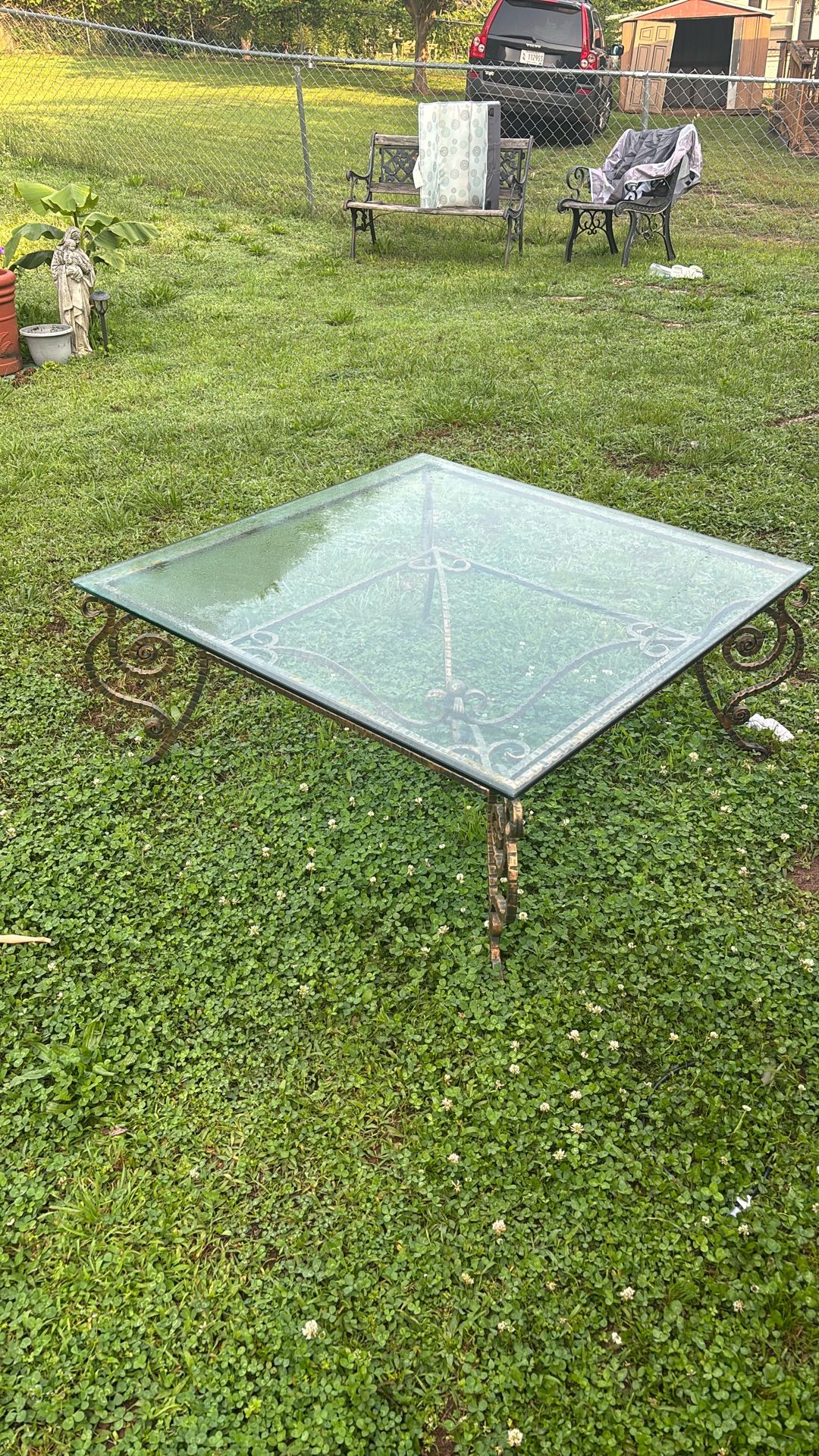 Glass And Solid Iron Coffee Table