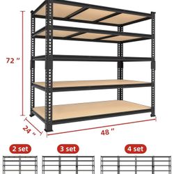 NEW-PrimeZone Heavy Duty Garage Storage Shelves - 48" W X 24" D X 72" H Adjustable Metal Shelving Unit, 5 Tier Industrial Shelves for Storage Standing